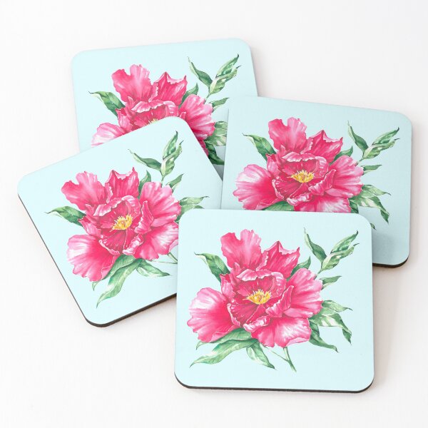 Item preview, Hand-painted watercolor pink peony on the pastel blue background  designed and sold by sentimentalica.