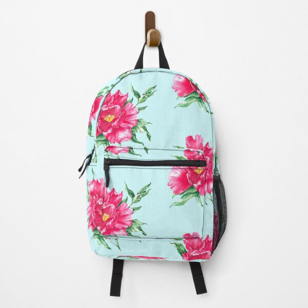 Item preview, Hand-painted watercolor pink peony on the pastel blue background designed and sold by sentimentalica.