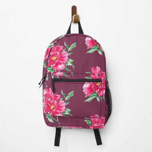 Item preview, Hand-painted watercolor pink peony on the dark red background designed and sold by sentimentalica.