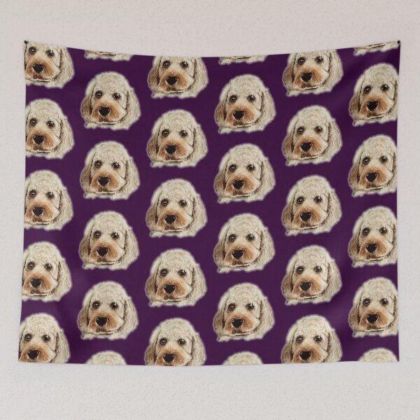 Item preview, Cavapoo dog hand painted on plum background designed and sold by Jennifer Morcom.