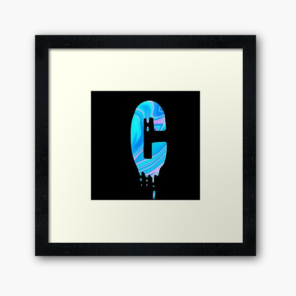 Drippy Holographic C alphabet Transparent Letter Sticker. Framed Art Print