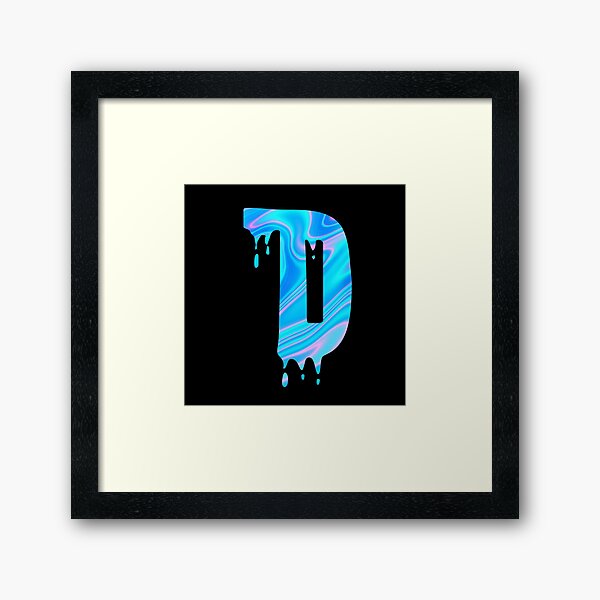 Drippy Holographic D alphabet Transparent Letter Sticker. Framed Art Print