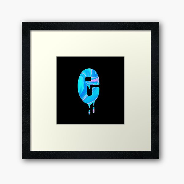 Drippy Holographic E alphabet Transparent Letter Sticker. Framed Art Print