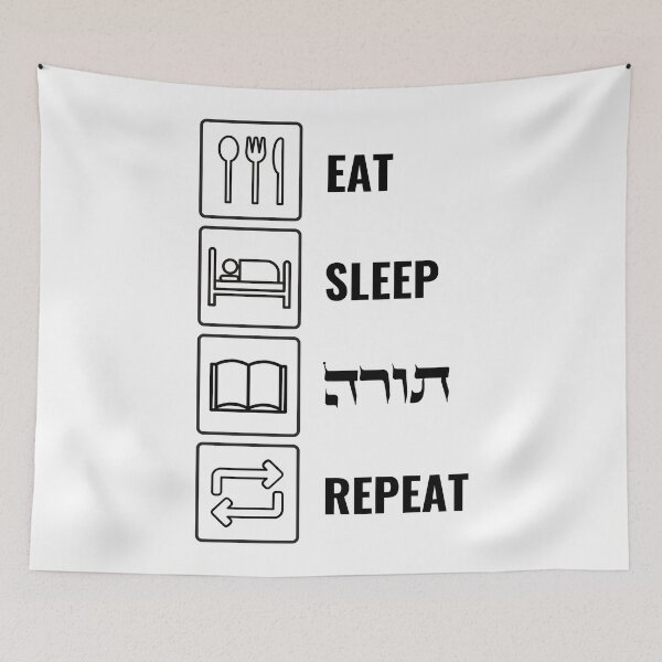 Item preview, Eat Sleep Torah Repeat! Jewish Humor designed and sold by Amber Dove Studio.