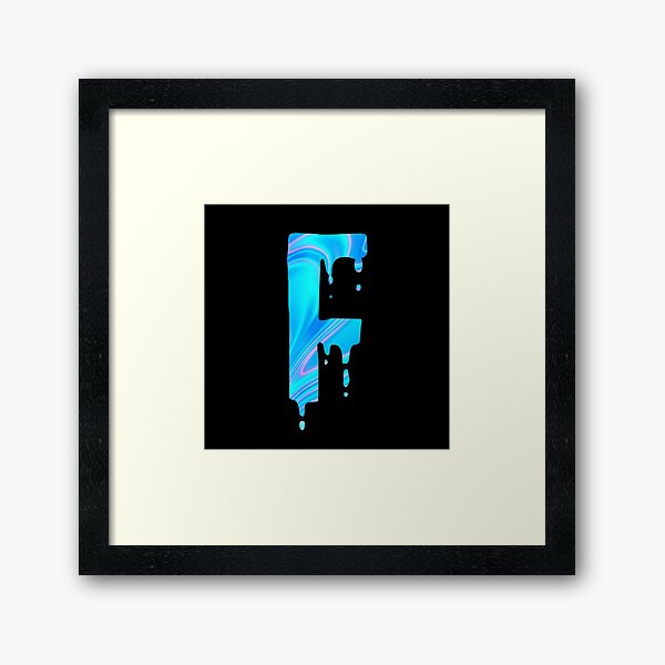 Drippy Holographic F alphabet Transparent Letter Sticker. Framed Art Print