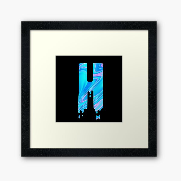 Drippy Holographic H alphabet Transparent Letter Sticker. Framed Art Print