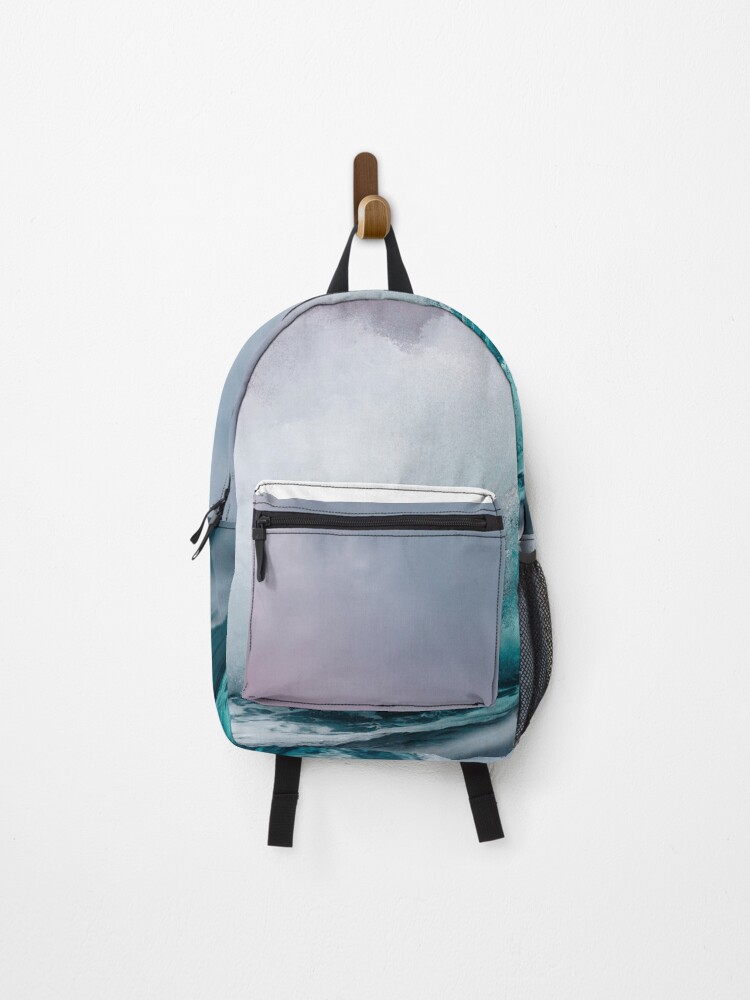 Thumbnail 1 of 3, Backpack, Ocean waves bathmat designed and sold by OneTimeEngineer.