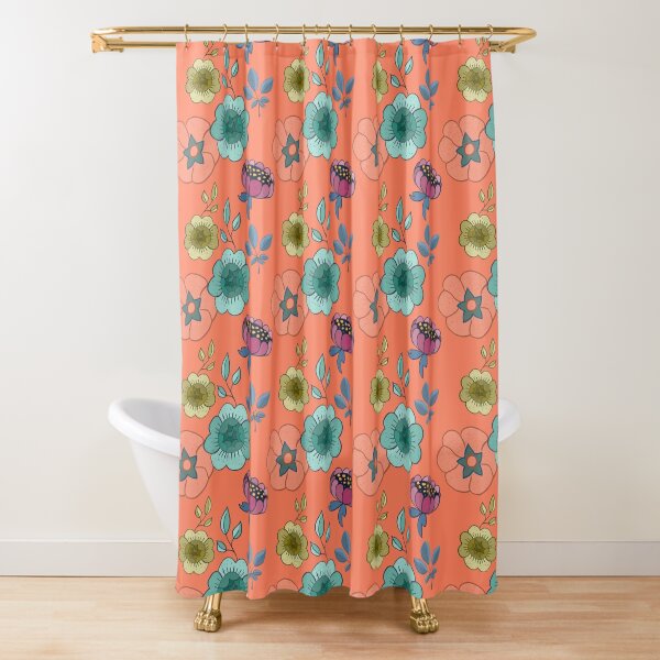 Coral bright fat floral Shower Curtain