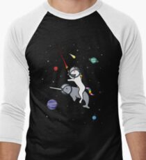 Unicorn Riding Narwhal In Space Baseball ¾ Sleeve T-Shirt