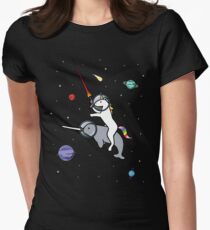 Unicorn Riding Narwhal In Space Women's Fitted T-Shirt