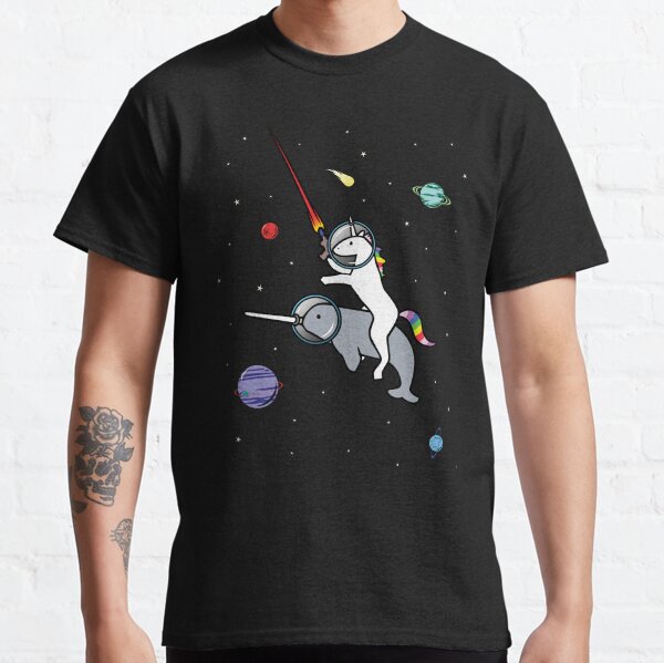 Unicorn Riding Narwhal In Space Classic T-Shirt