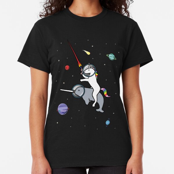 Unicorn Riding Narwhal In Space Classic T-Shirt