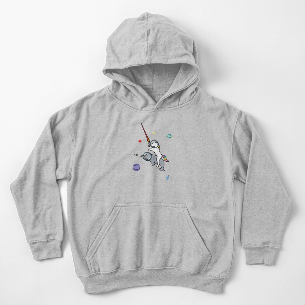 Unicorn Riding Narwhal In Space Kids Pullover Hoodie