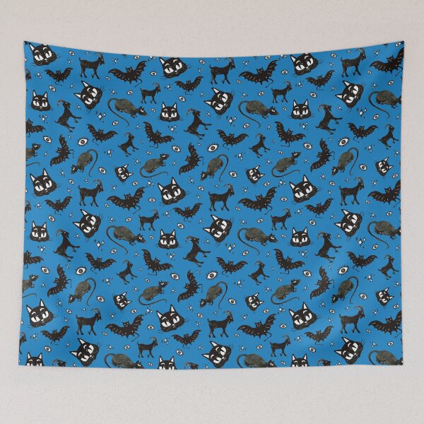 Item preview, Halloween Pattern - Bats, Rats, Cats, Goats Pattern - Blue designed and sold by PattyTheGecko.