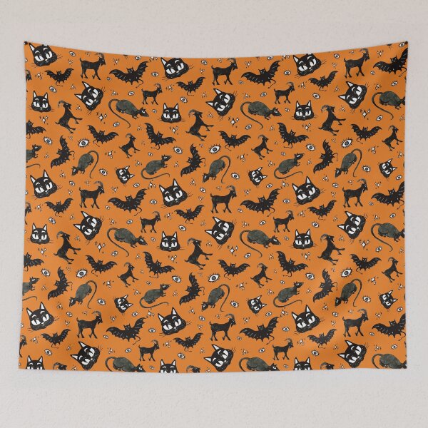 Item preview, Halloween Pattern - Bats, Rats, Cats, Goats Pattern - Orange designed and sold by PattyTheGecko.