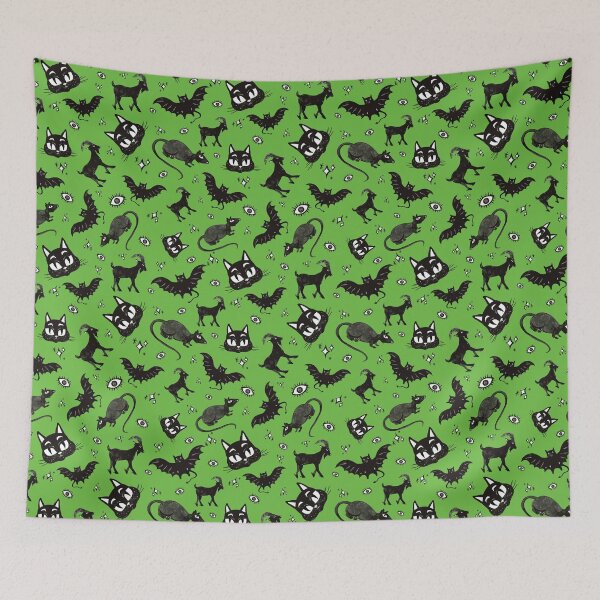 Item preview, Halloween Pattern - Bats, Rats, Cats, Goats Pattern - Vivid Green designed and sold by PattyTheGecko.