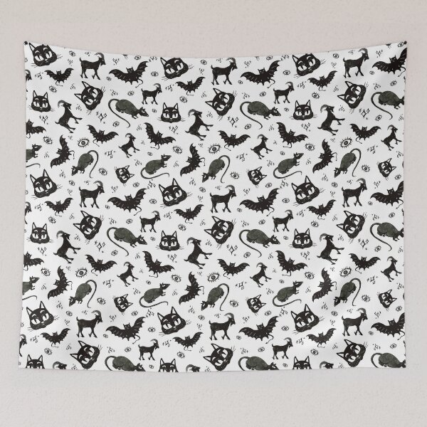 Item preview, Halloween Pattern - Bats, Rats, Cats, Goats Pattern - White designed and sold by PattyTheGecko.