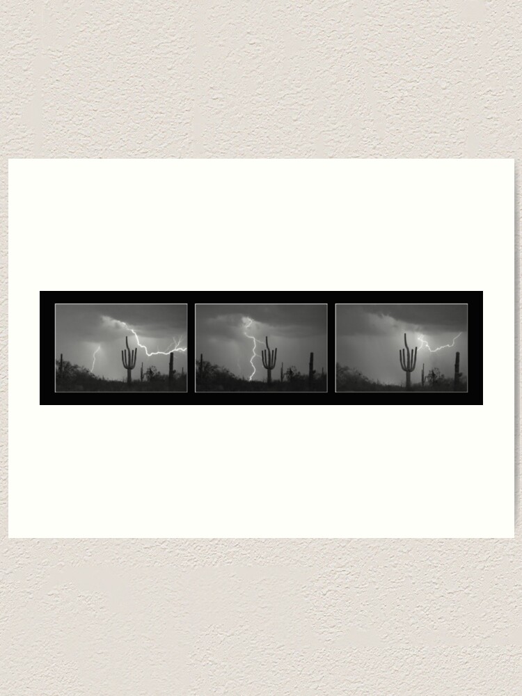 Alternate view of Southwest Saguaro Cactus Desert Storm Panorama BW Art Print