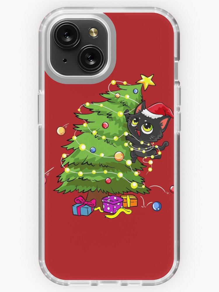Santa Black Cat Tangled Up In Christmas Tree Lights Holiday