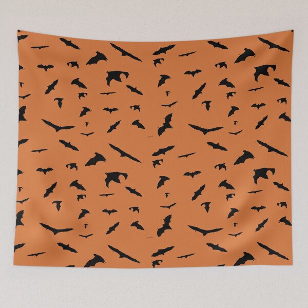 Item preview, Halloween bats on orange ochre background designed and sold by AHELENE.