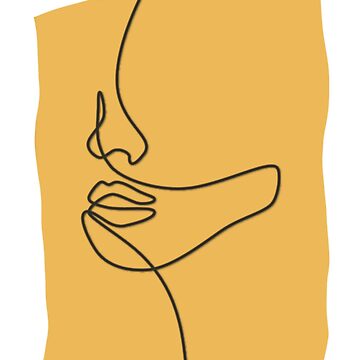 Artwork thumbnail, Gold Yellow Abstract Face Line Art Drawing by Dollfacedesign