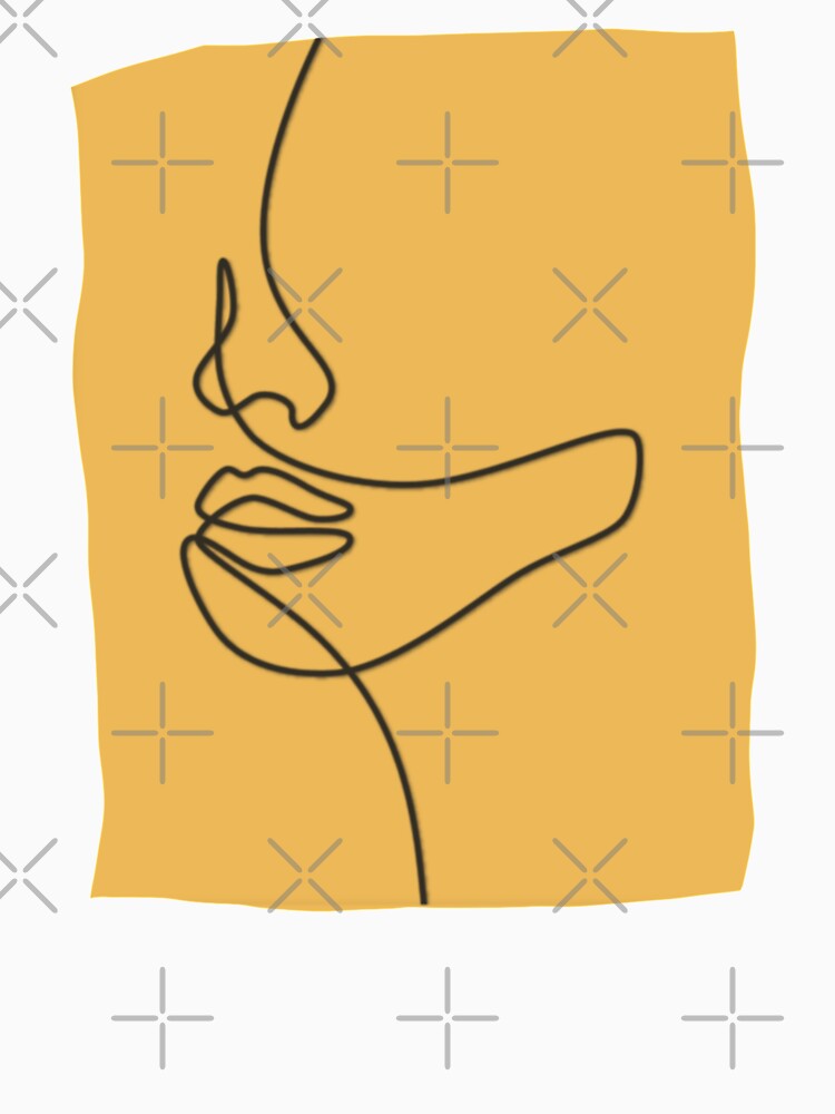 Thumbnail 7 of 7, Classic T-Shirt, Gold Yellow Abstract Face Line Art Drawing designed and sold by Dollfacedesign.