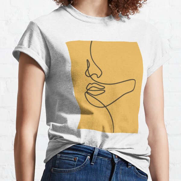 Gold Yellow Abstract Face Line Art Drawing Classic T-Shirt