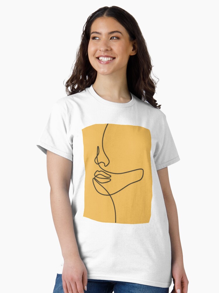 Thumbnail 1 of 7, Classic T-Shirt, Gold Yellow Abstract Face Line Art Drawing designed and sold by Dollfacedesign.