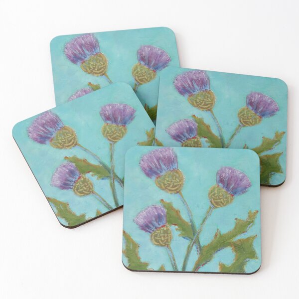 Three Sisters Thistle Oil Painting Coasters (Set of 4)
