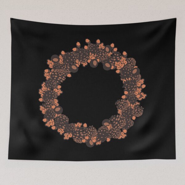 Item preview, autumn wreath with pinecones, conkers, acorns, and leaves designed and sold by rysunki-malunki.