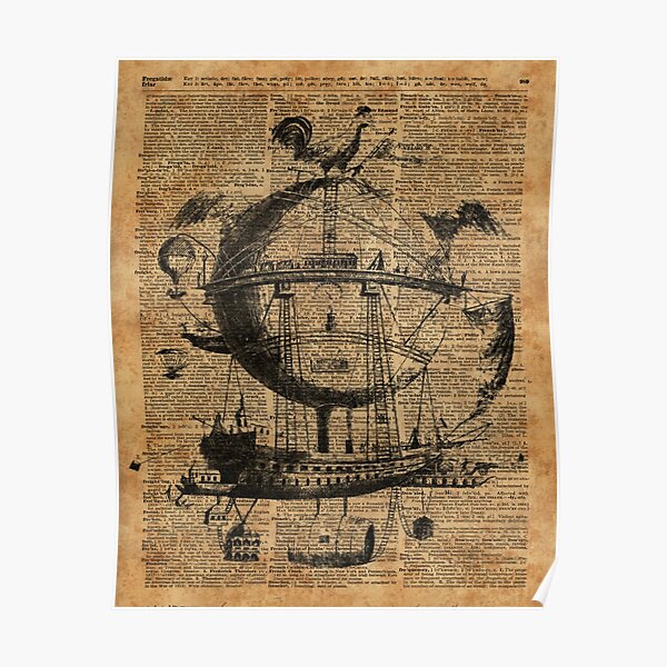 Victorian Steampunk Flying Machine Poster