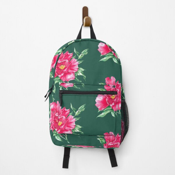 Item preview, Copy of Hand-painted watercolor pink peony on the dark green background designed and sold by sentimentalica.