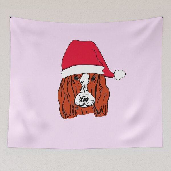 Item preview, Red and white setter with Santa hat ready for Christmas designed and sold by NinaBetterNot.