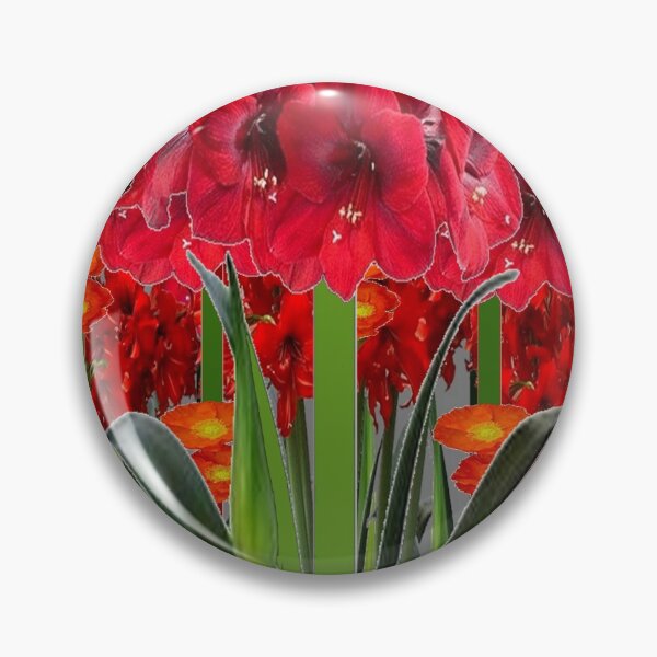 Item preview, ABSTRACTED RED AMARYLLIS GARDEN WITH ORANGE & GREY designed and sold by sharlesart.