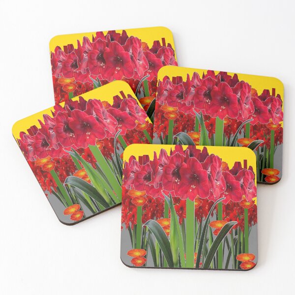Item preview, ABSTRACTED RED AMARYLLIS GARDEN WITH ORANGE & GREY designed and sold by sharlesart.