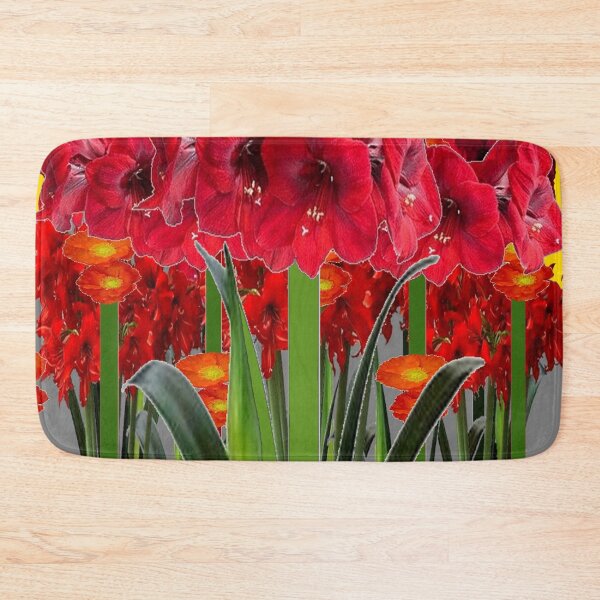 Item preview, ABSTRACTED RED AMARYLLIS GARDEN WITH ORANGE & GREY designed and sold by sharlesart.