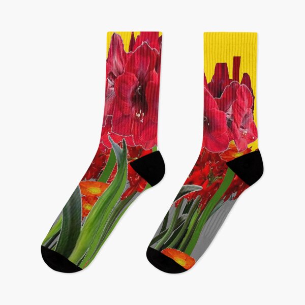 Item preview, ABSTRACTED RED AMARYLLIS GARDEN WITH ORANGE & GREY designed and sold by sharlesart.