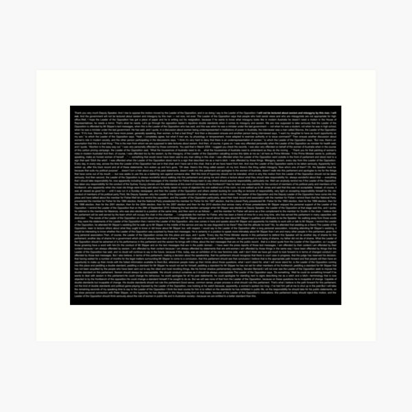 Item preview, Gillard's 2012 misogyny speech transcript in black designed and sold by missaesthetic.