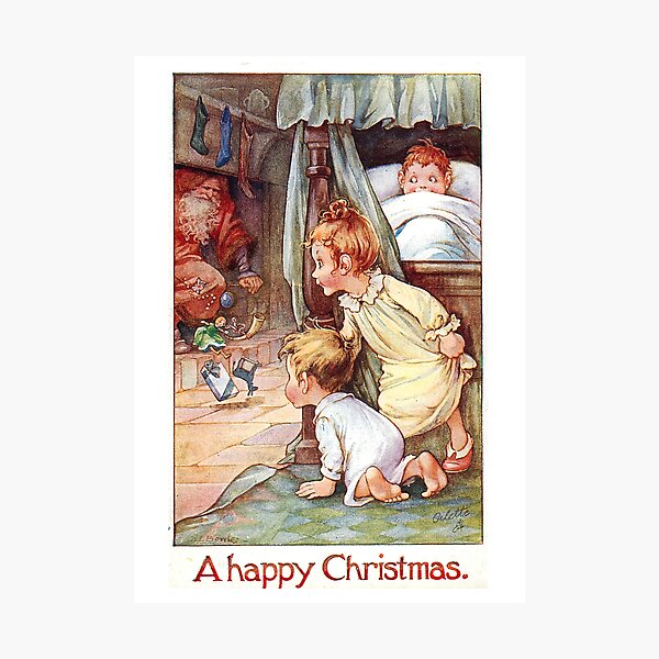 Vintage "A Happy Christmas" Postcard (1917) Photographic Print