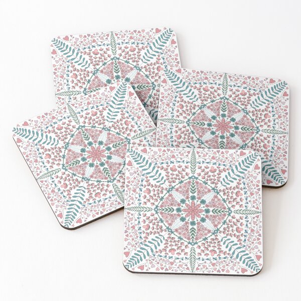 Item preview, Flower and Heart Pattern in Pastel Pink and Teal  designed and sold by CottoVerdi.
