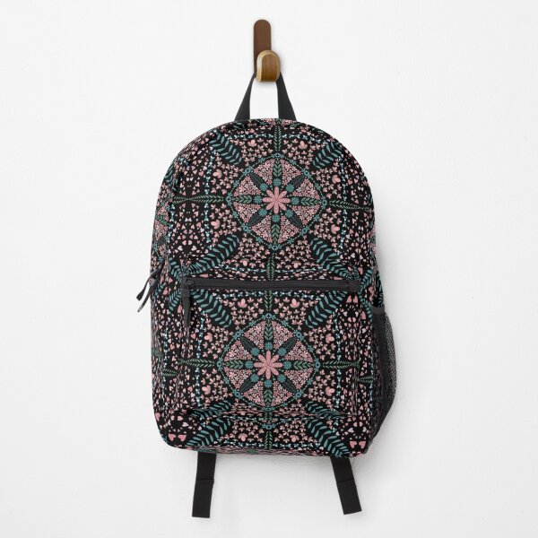 Item preview, Flower and Heart Pattern in Pastel Pink and Teal on Black designed and sold by CottoVerdi.