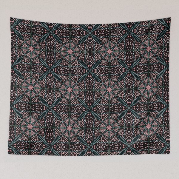 Item preview, Flower and Heart Pattern in Pastel Pink and Teal on Black designed and sold by CottoVerdi.