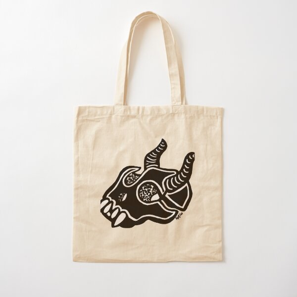 Horned Skull Black Cotton Tote Bag