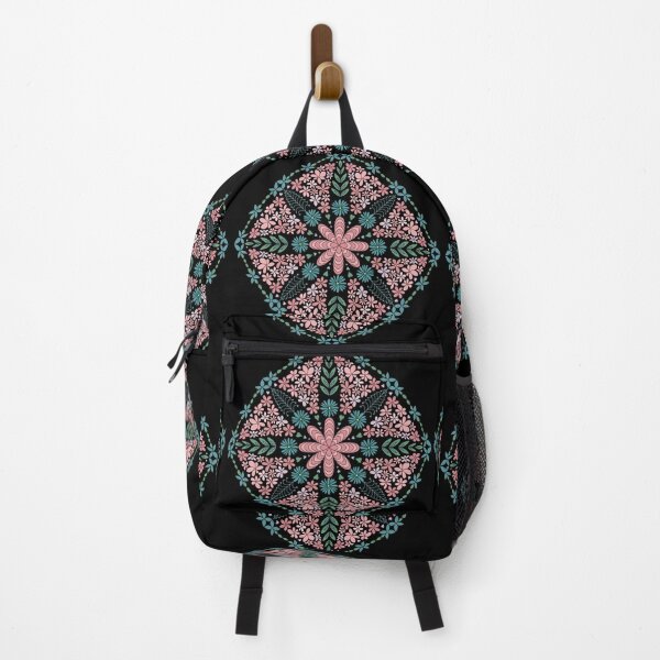 Item preview, Flower and Heart Pattern in Pastel Pink and Teal on Black designed and sold by CottoVerdi.