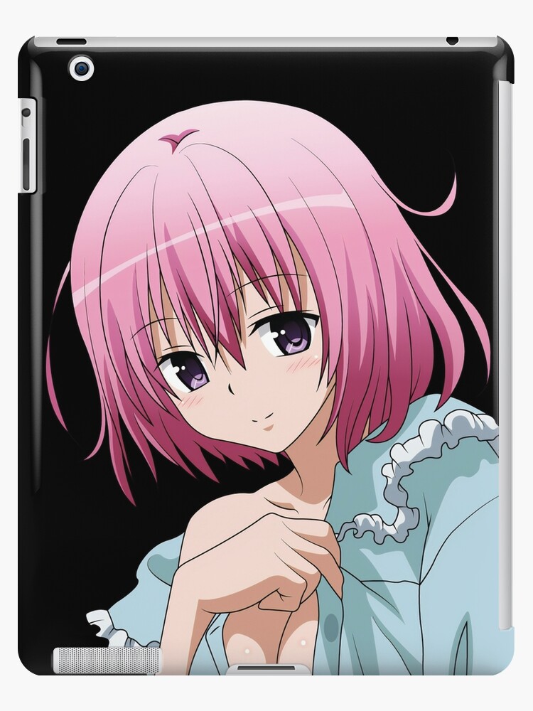 kawaii anime girl momo belia deviluke from to love ru cute lovely anime  waifu with pink hair and purple eyes black background  ipad case  skin