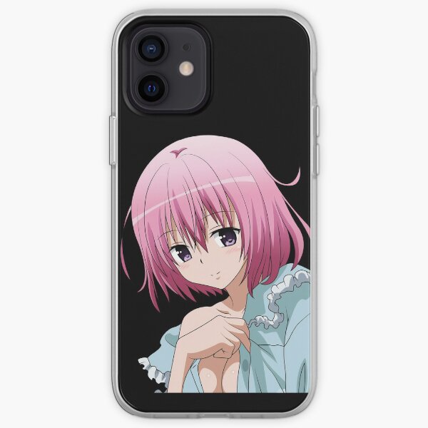 Kawaii anime girl Momo Belia Deviluke from To Love ru. Cute lovely anime waifu with pink hair and purple eyes. Black background iPhone Soft Case