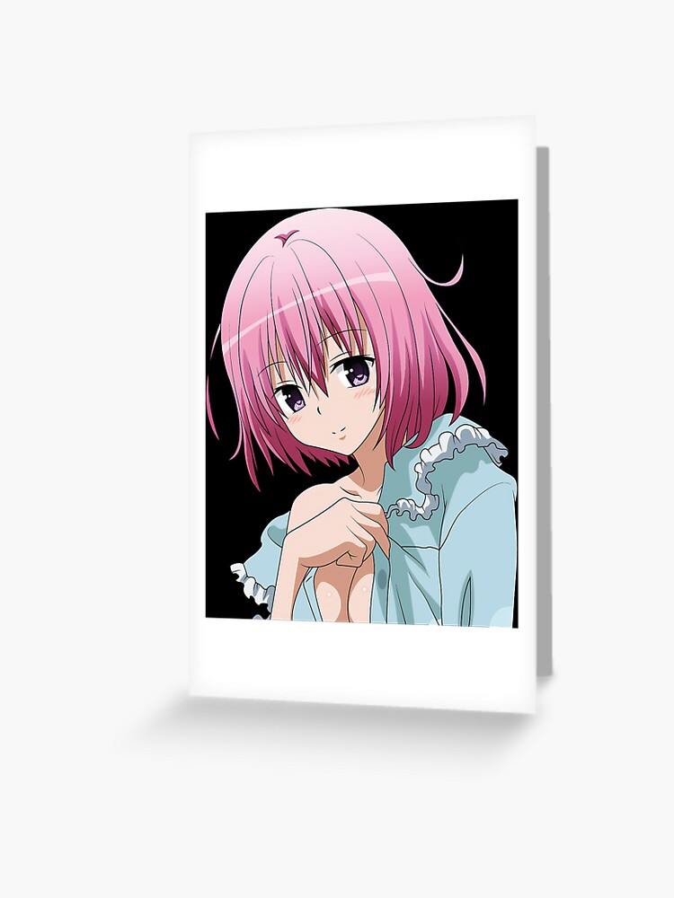 kawaii anime girl momo belia deviluke from to love ru cute lovely anime  waifu with pink hair and purple eyes black background  greeting card