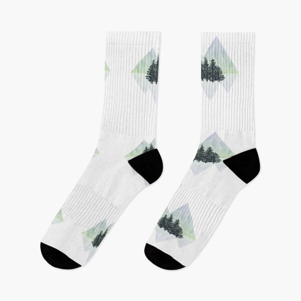 Item preview, Geometric mountains with trees (green) designed and sold by frangipaniarts.