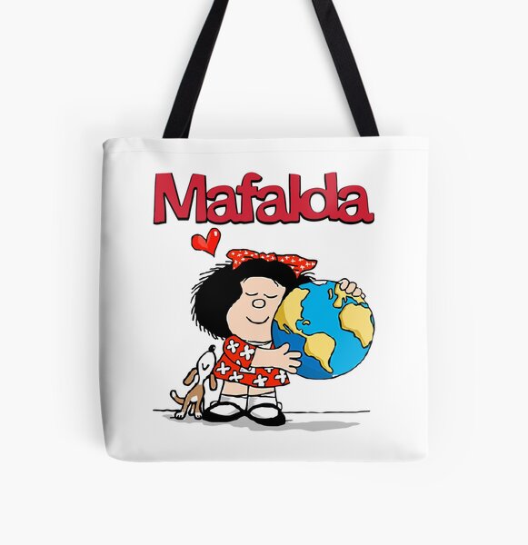 Mafalda, el mundo y su cachorro. Bolsa estampada de tela