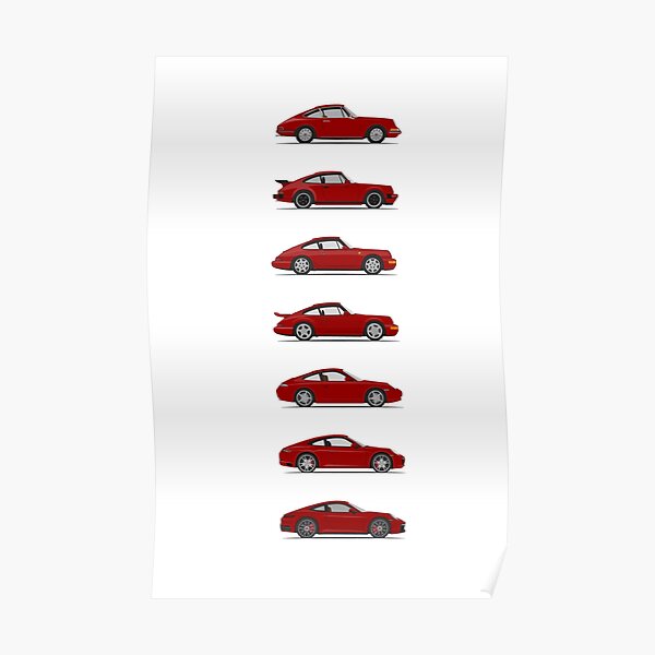 Seven Porsche 911 Models Poster